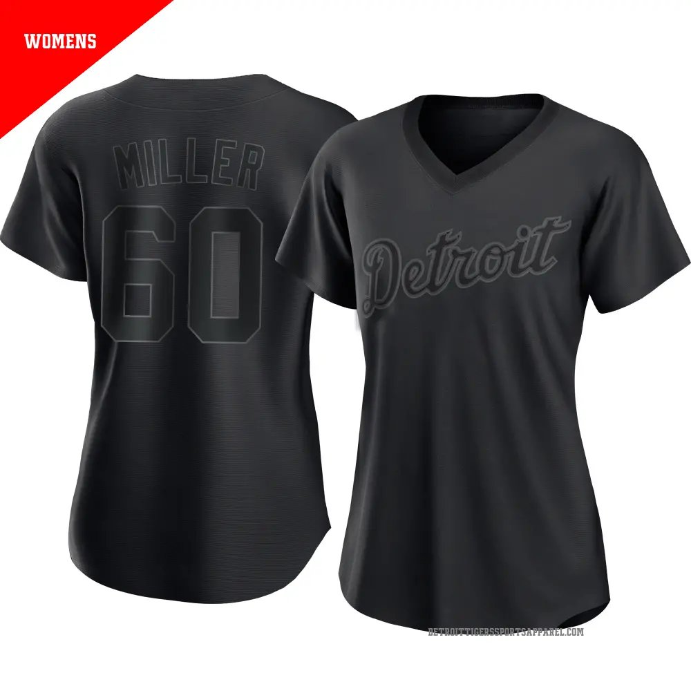 Women's ＃60 Jake Miller Detroit Tigers Black Authentic Pitch Fashion Jersey