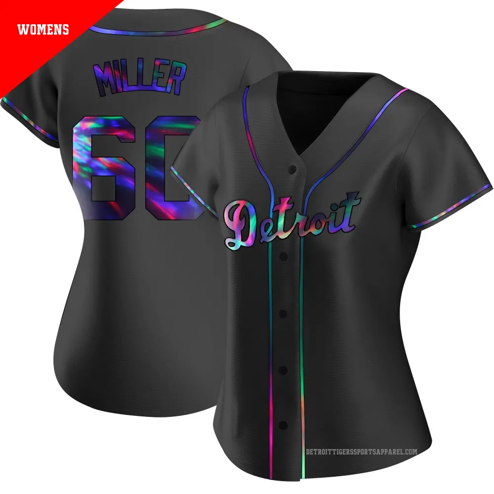 Women's ＃60 Jake Miller Detroit Tigers Black Replica Holographic Alternate Jersey