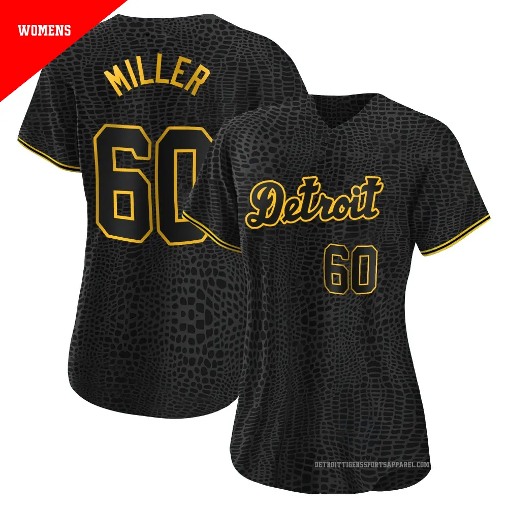 Women's ＃60 Jake Miller Detroit Tigers Black Replica Snake Skin City Jersey
