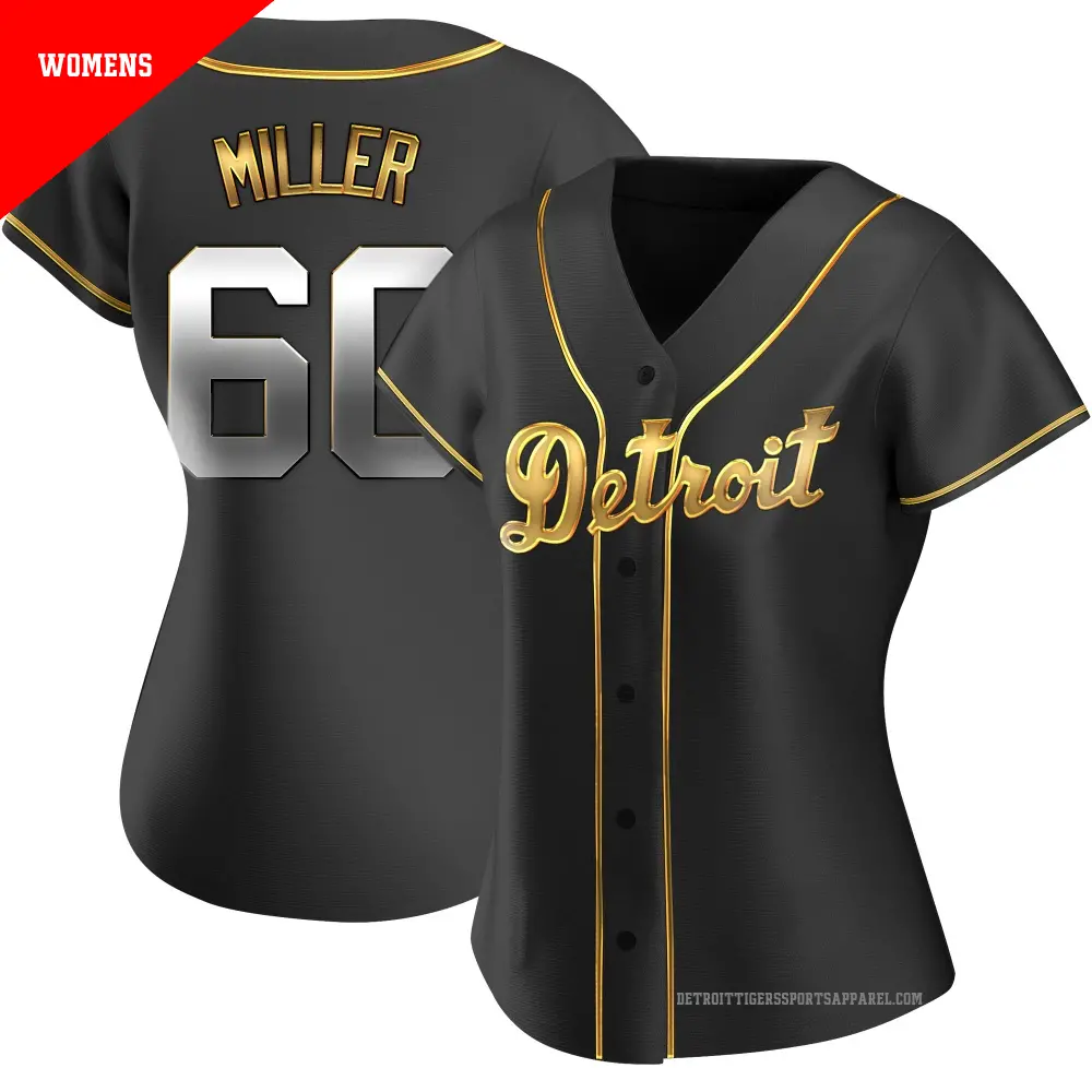 Women's ＃60 Jake Miller Detroit Tigers Gold Replica Black en Alternate Jersey