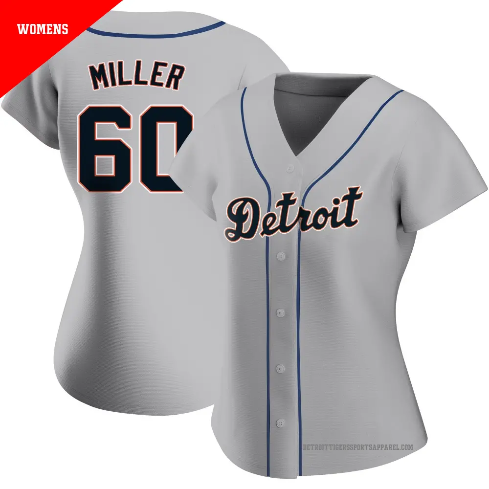 Women's ＃60 Jake Miller Detroit Tigers Gray Replica Road Jersey