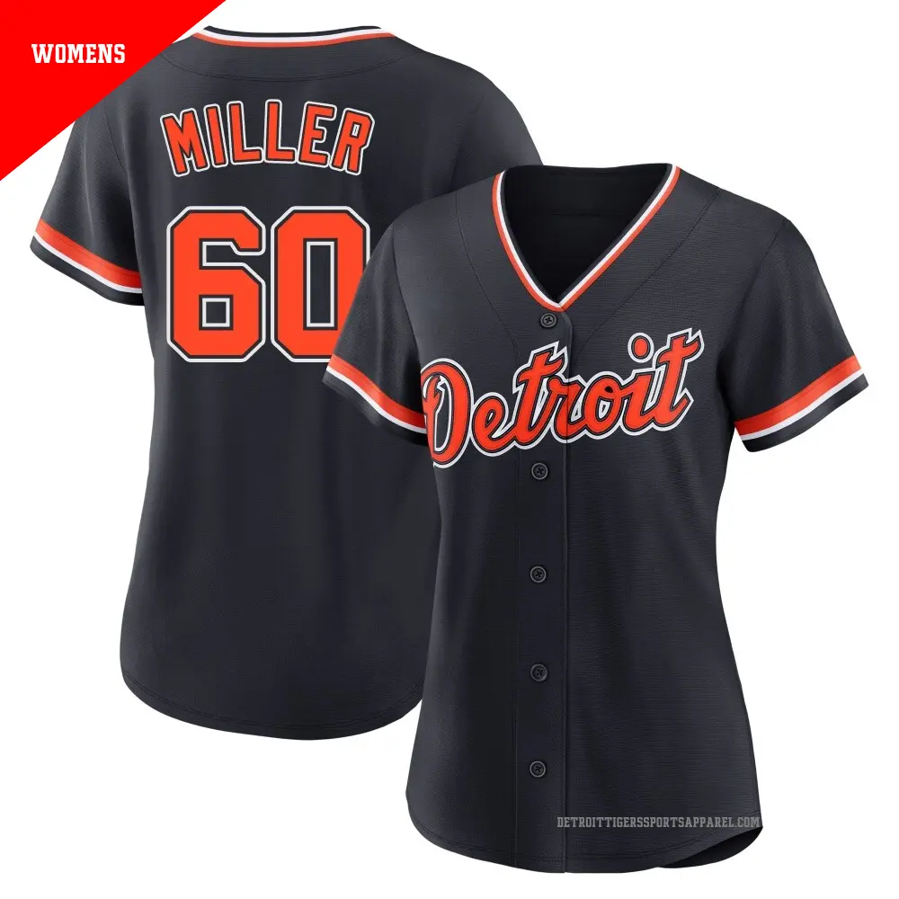 Women's ＃60 Jake Miller Detroit Tigers Navy Replica Alternate 2nd Jersey