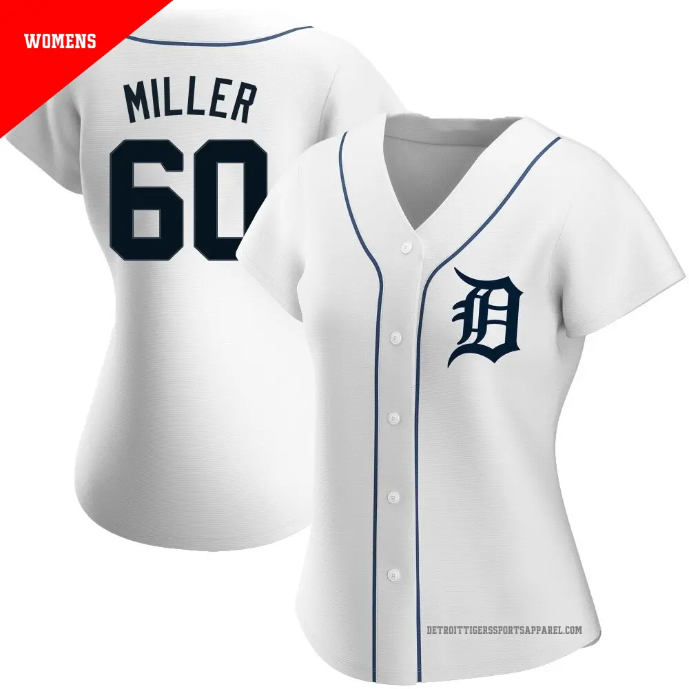 Women's ＃60 Jake Miller Detroit Tigers White Authentic Home Jersey