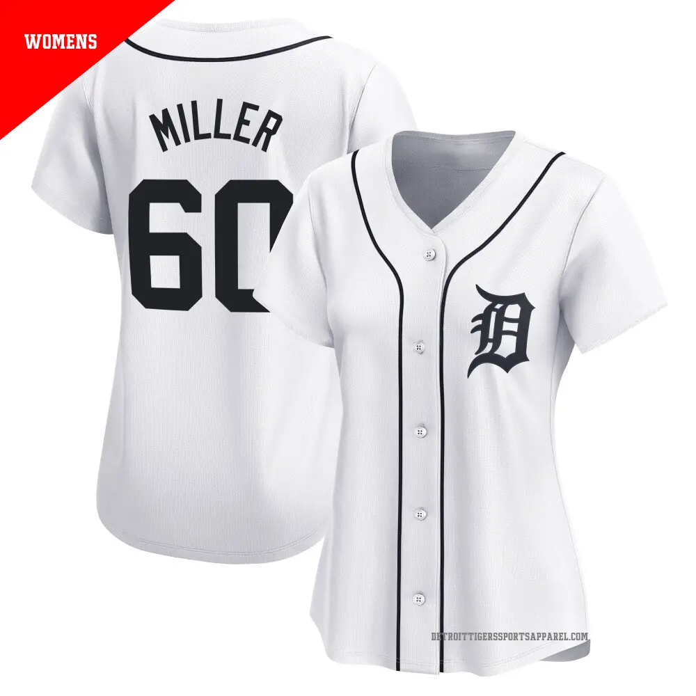 Women's ＃60 Jake Miller Detroit Tigers White Limited Home Jersey