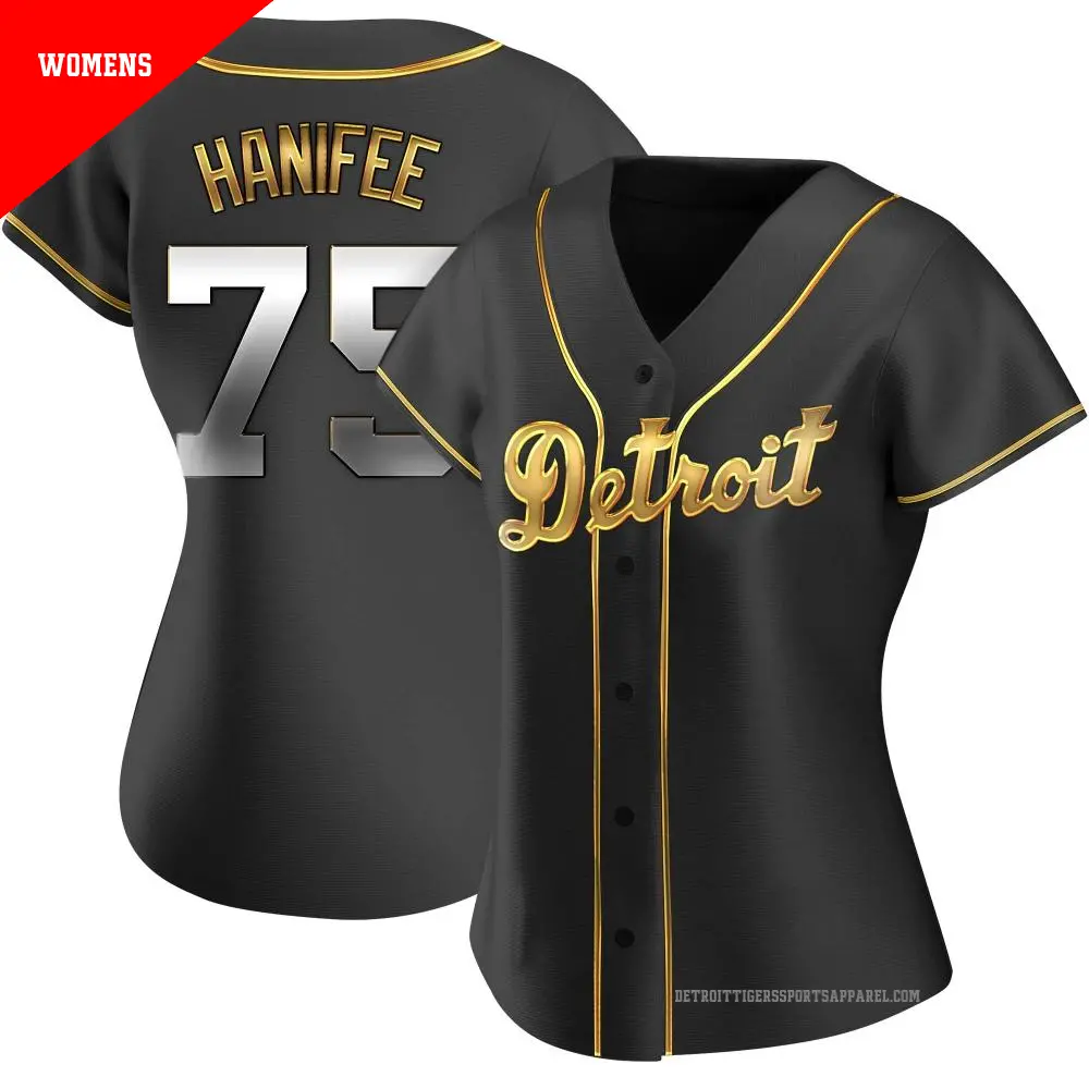 Women's ＃75 Brenan Hanifee Detroit Tigers Gold Replica Black en Alternate Jersey