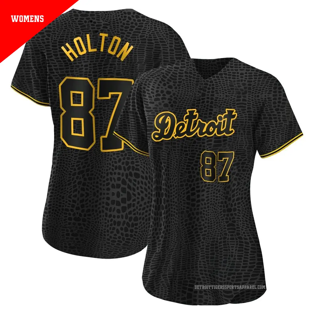 Women's ＃87 Tyler Holton Detroit Tigers Black Authentic Snake Skin City Jersey
