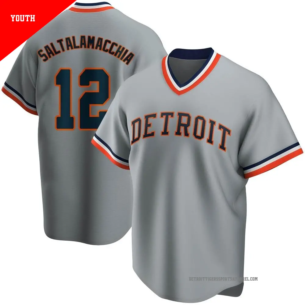 Youth ＃12 Jarrod Saltalamacchia Detroit Tigers Gray Road Cooperstown Collection Jersey