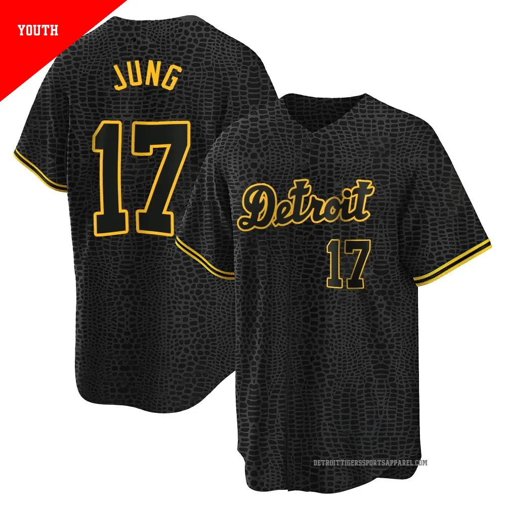 Youth ＃17 Jace Jung Detroit Tigers Black Replica Snake Skin City Jersey