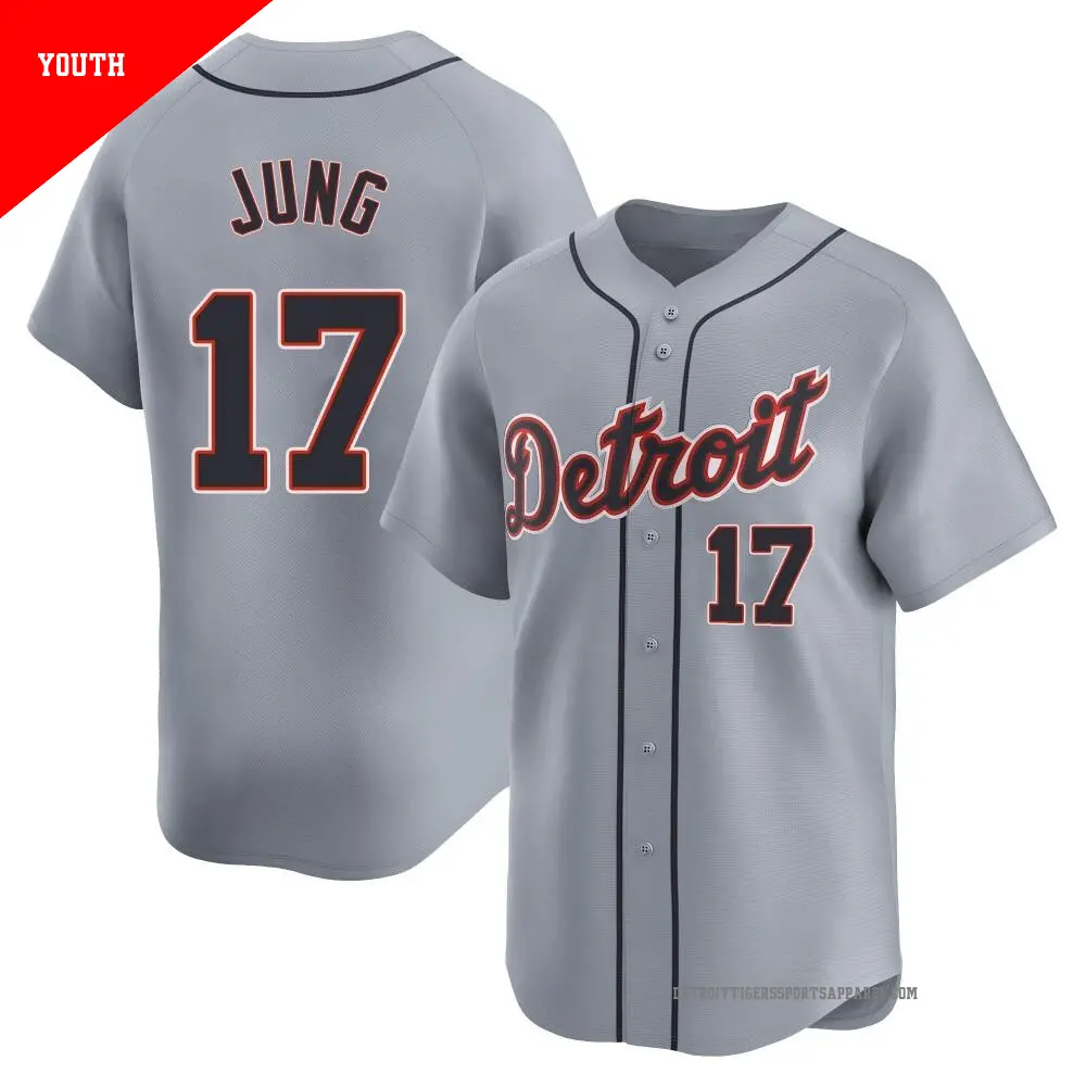 Youth ＃17 Jace Jung Detroit Tigers Gray Limited Road Jersey