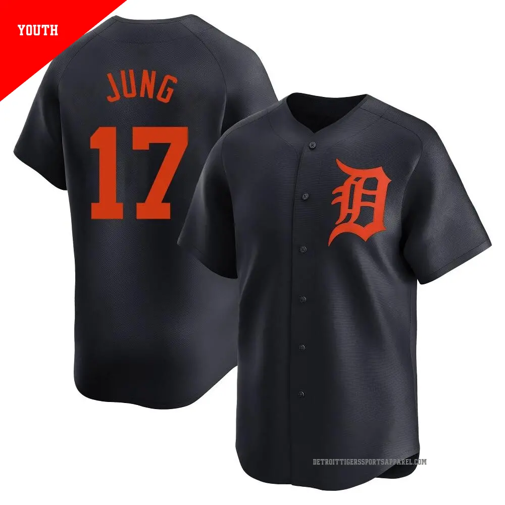 Youth ＃17 Jace Jung Detroit Tigers Navy Limited Alternate Jersey