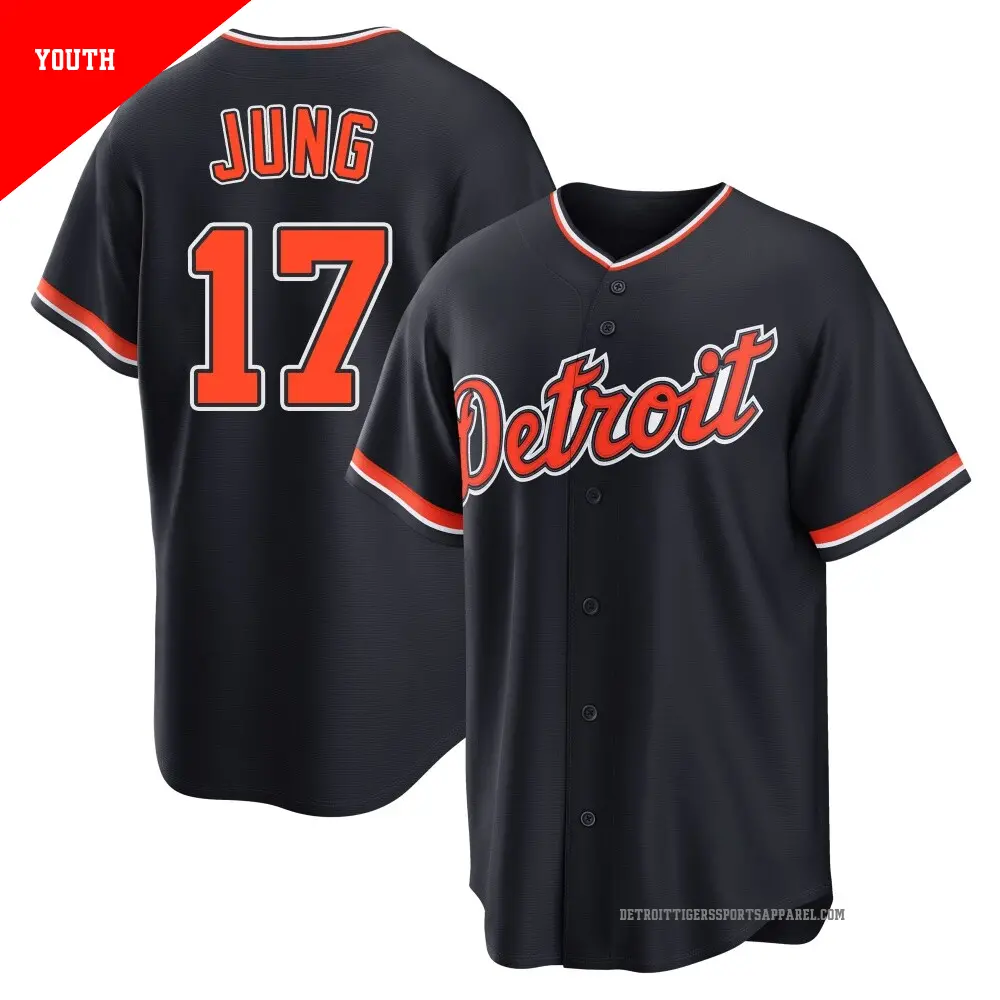 Youth ＃17 Jace Jung Detroit Tigers Navy Replica Alternate 2nd Jersey