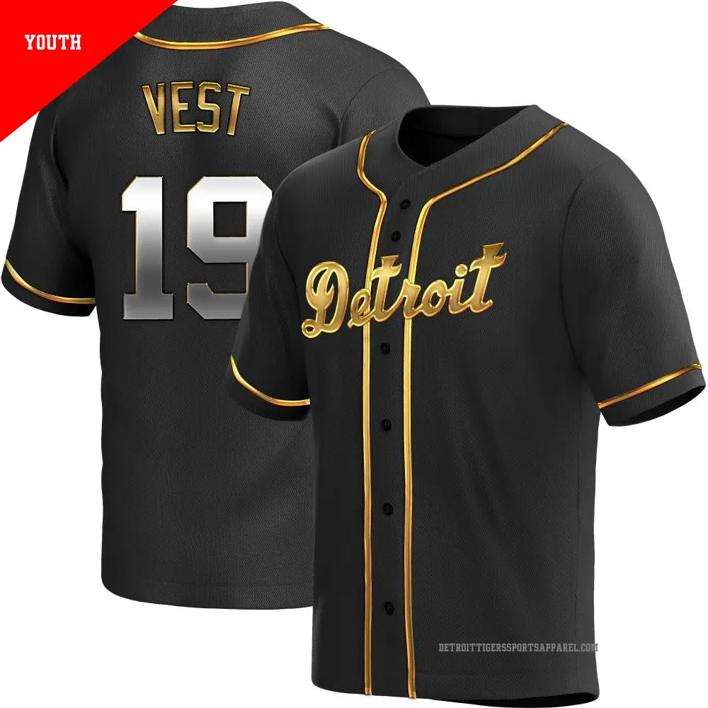 Youth ＃19 Will Vest Detroit Tigers Gold Replica Black en Alternate Jersey