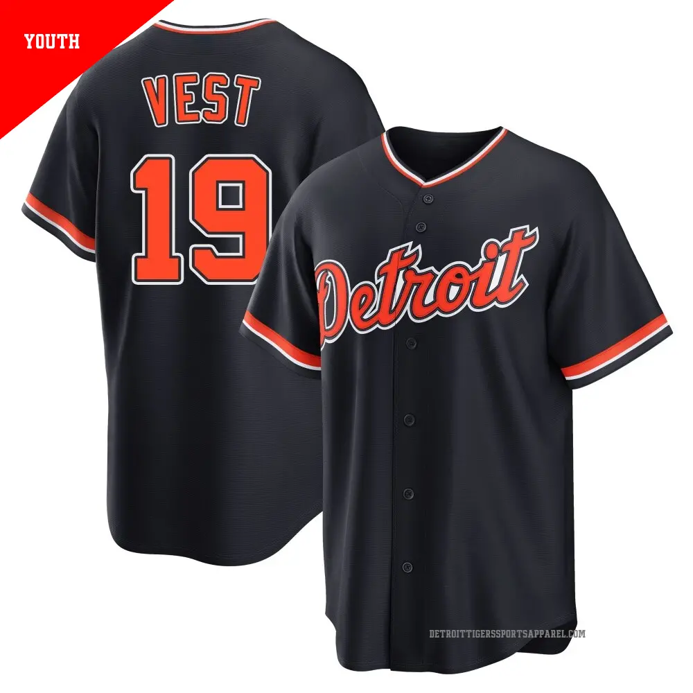 Youth ＃19 Will Vest Detroit Tigers Navy Replica Alternate 2nd Jersey