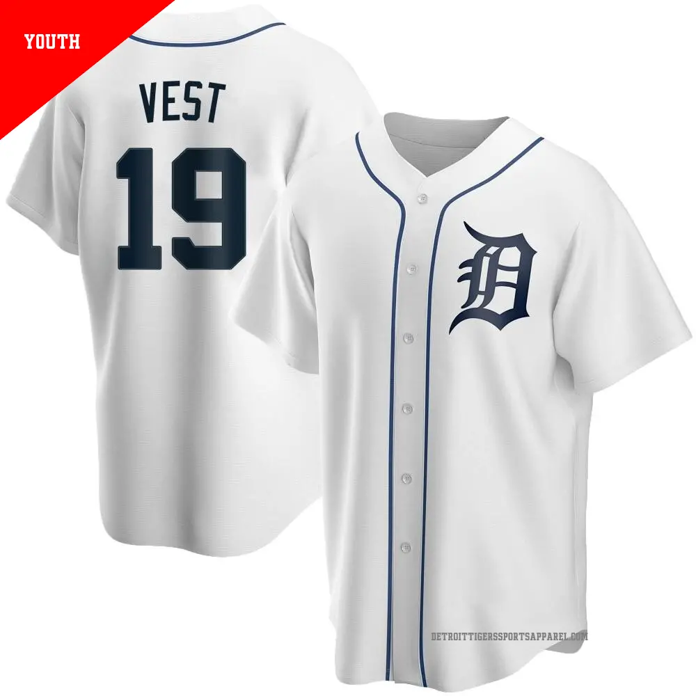 Youth ＃19 Will Vest Detroit Tigers White Replica Home Jersey