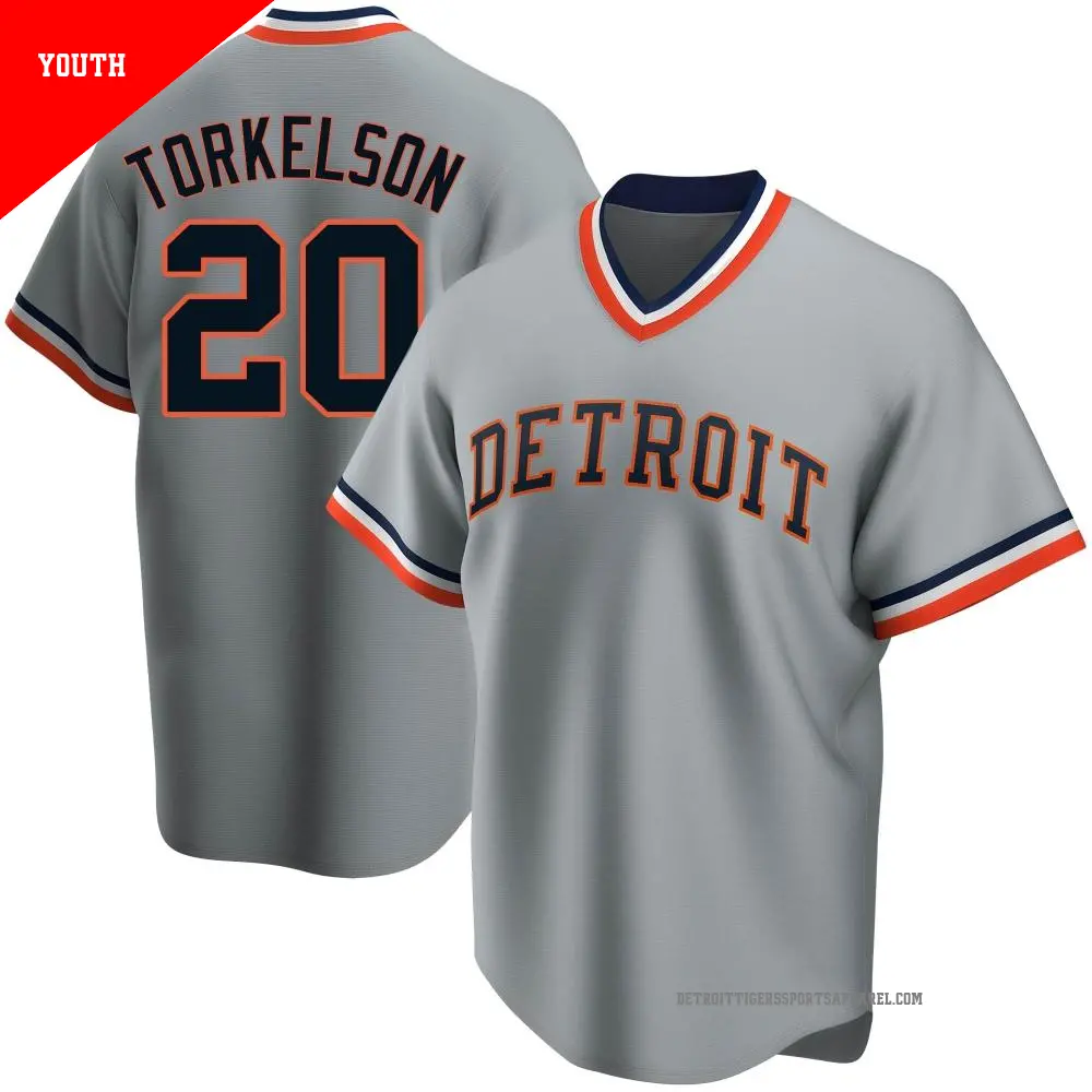 Youth ＃20 Spencer Torkelson Detroit Tigers Gray Replica Road Cooperstown Collection Jersey