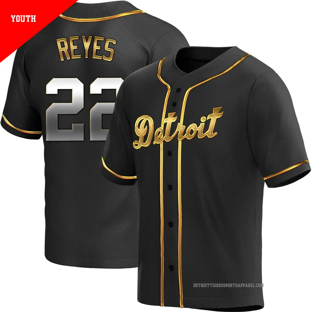 Youth ＃22 Victor Reyes Detroit Tigers Gold Replica Black en Alternate Jersey
