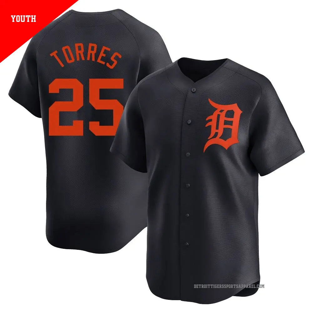 Youth #25 Gleyber Torres Detroit Tigers Navy Limited Alternate Jersey