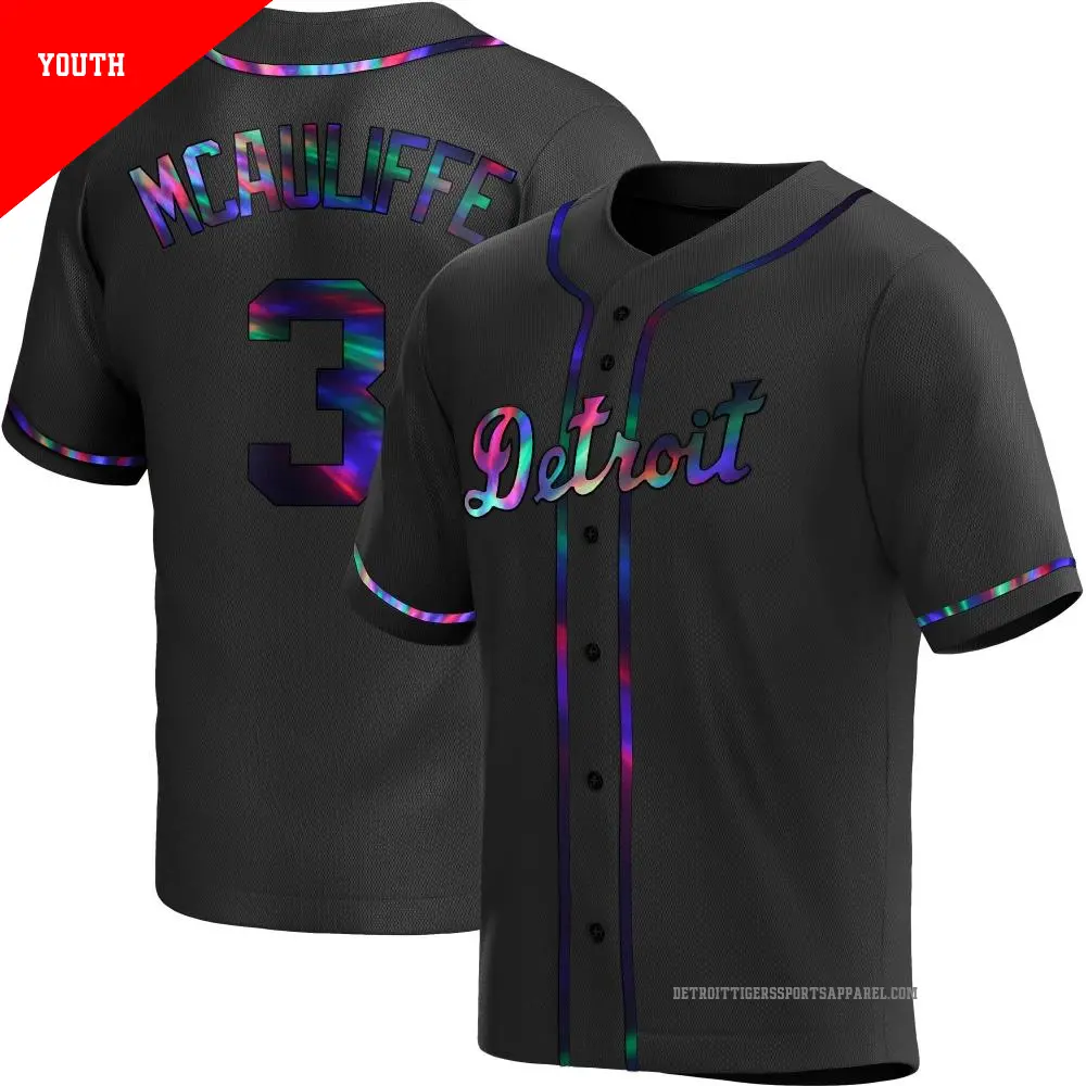 Youth ＃3 Dick Mcauliffe Detroit Tigers Black Replica Holographic Alternate Jersey