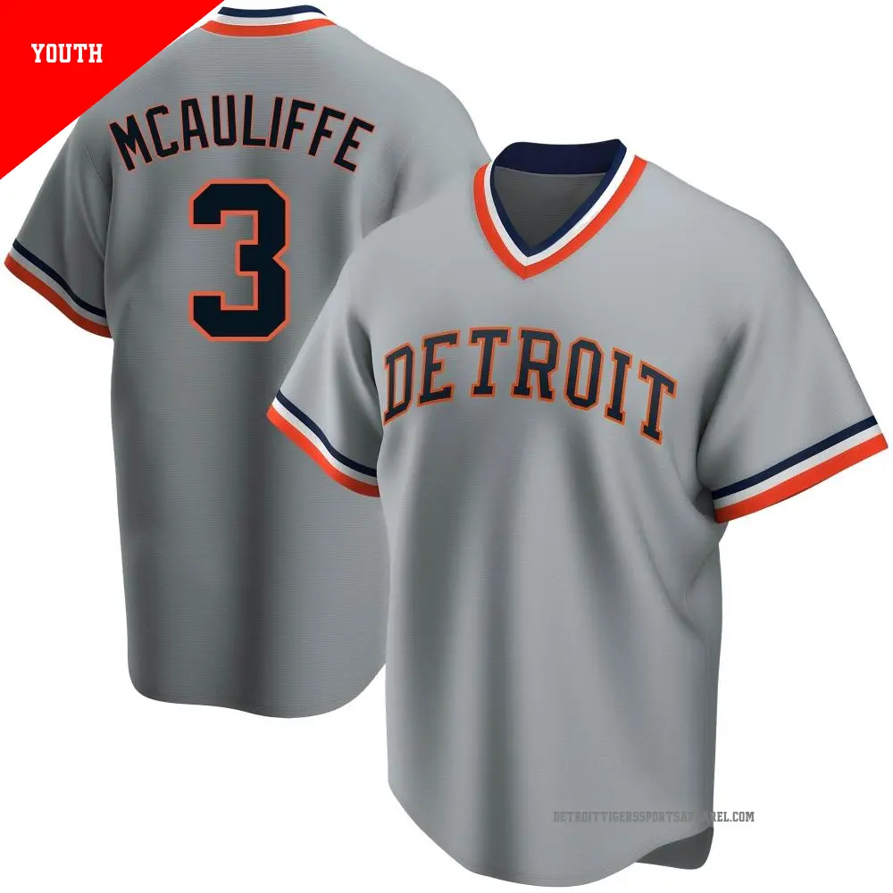 Youth ＃3 Dick Mcauliffe Detroit Tigers Gray Replica Road Cooperstown Collection Jersey