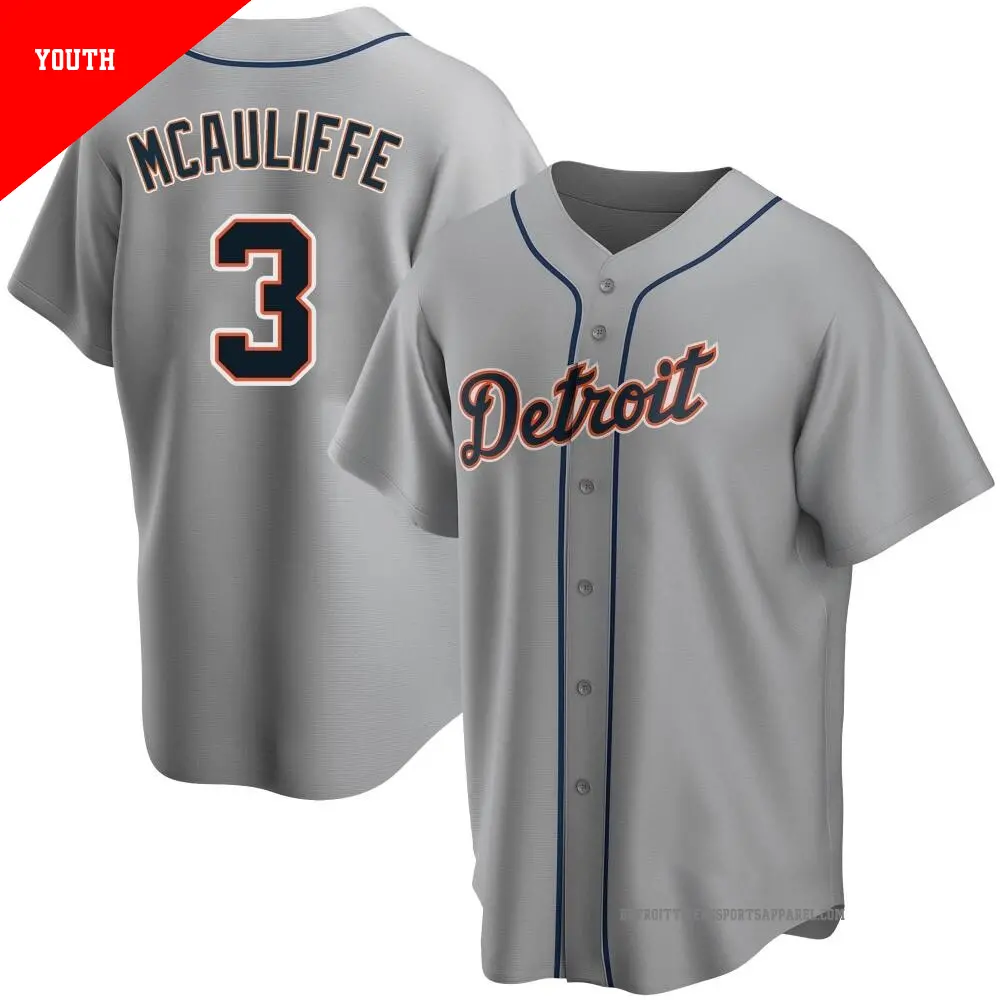 Youth ＃3 Dick Mcauliffe Detroit Tigers Gray Replica Road Jersey