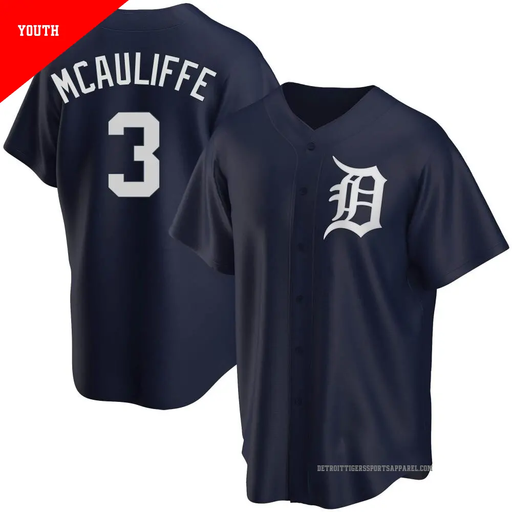 Youth ＃3 Dick Mcauliffe Detroit Tigers Navy Replica Alternate Jersey