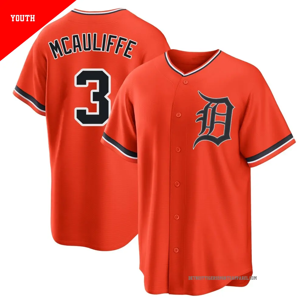 Youth ＃3 Dick Mcauliffe Detroit Tigers Orange Replica Alternate Jersey