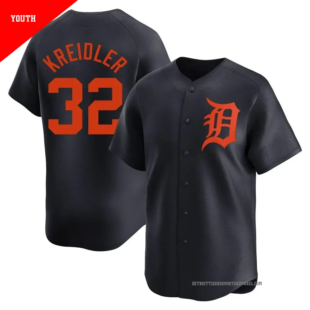 Youth ＃32 Ryan Kreidler Detroit Tigers Navy Limited Alternate Jersey