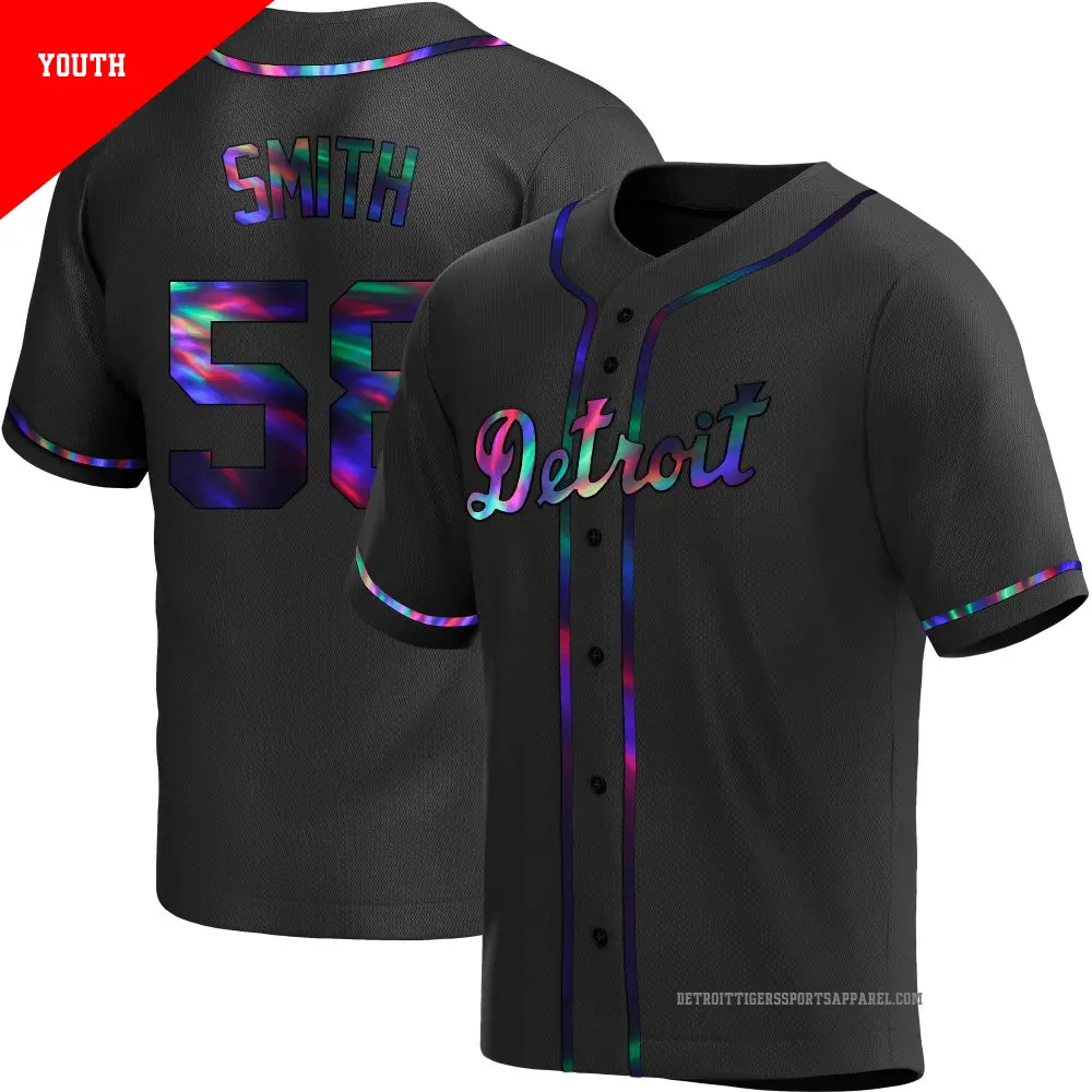 Youth ＃58 Dylan Smith Detroit Tigers Black Replica Holographic Alternate Jersey