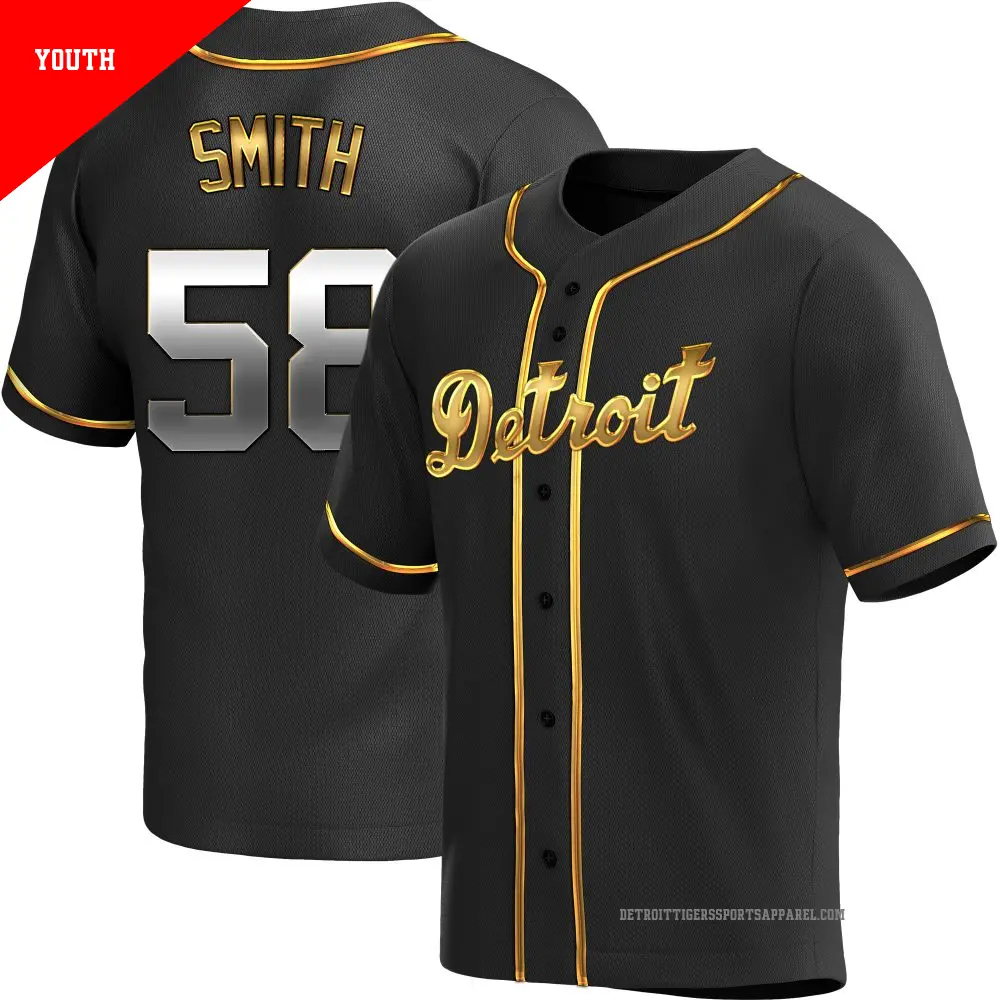 Youth ＃58 Dylan Smith Detroit Tigers Gold Replica Black en Alternate Jersey