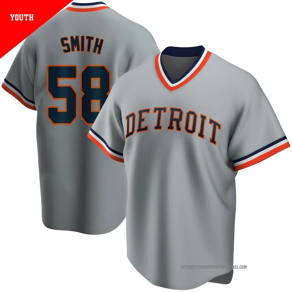 Youth ＃58 Dylan Smith Detroit Tigers Gray Road Cooperstown Collection Jersey