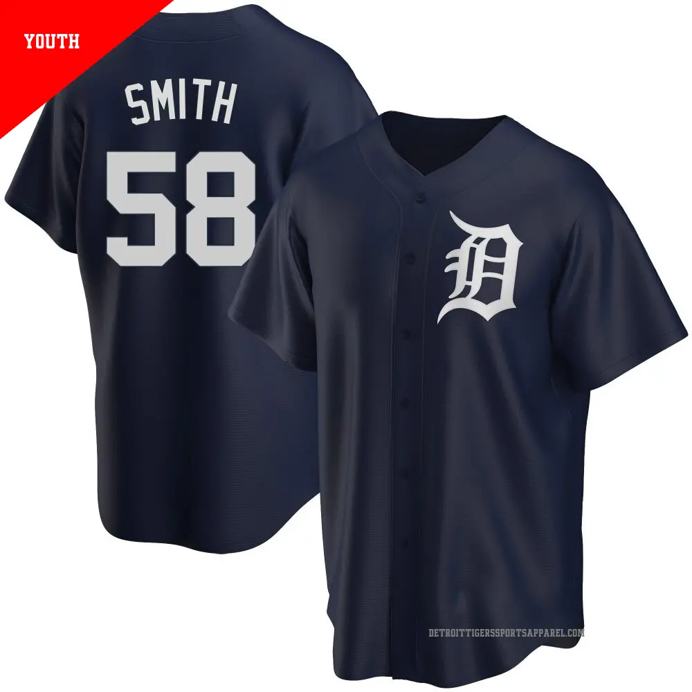Youth ＃58 Dylan Smith Detroit Tigers Navy Replica Alternate Jersey