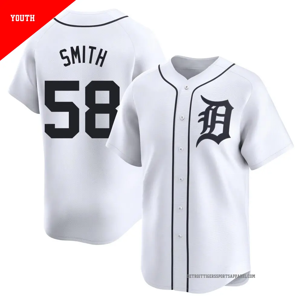Youth ＃58 Dylan Smith Detroit Tigers White Limited Home Jersey