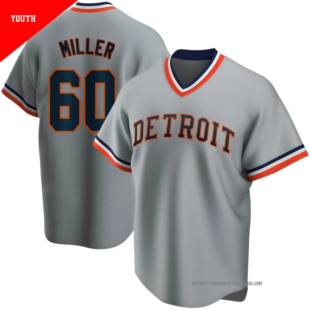Youth ＃60 Jake Miller Detroit Tigers Gray Limited Road Cooperstown Collection Jersey