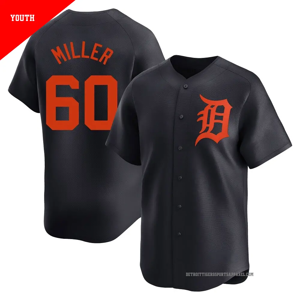 Youth ＃60 Jake Miller Detroit Tigers Navy Limited Alternate Jersey