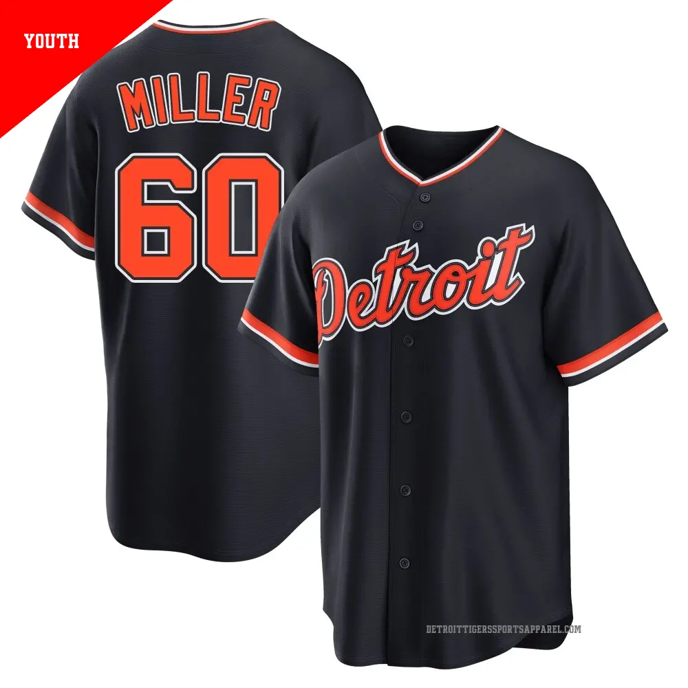 Youth ＃60 Jake Miller Detroit Tigers Navy Replica Alternate 2nd Jersey