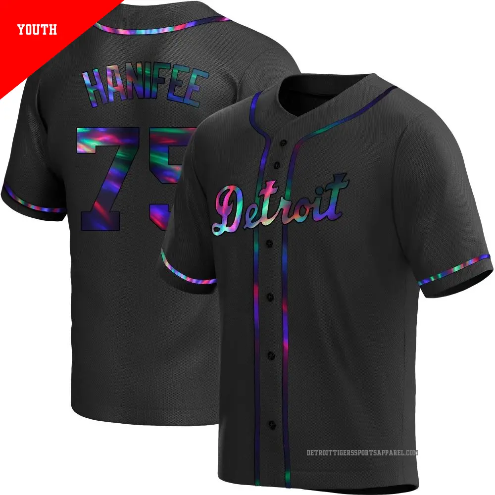 Youth ＃75 Brenan Hanifee Detroit Tigers Black Replica Holographic Alternate Jersey