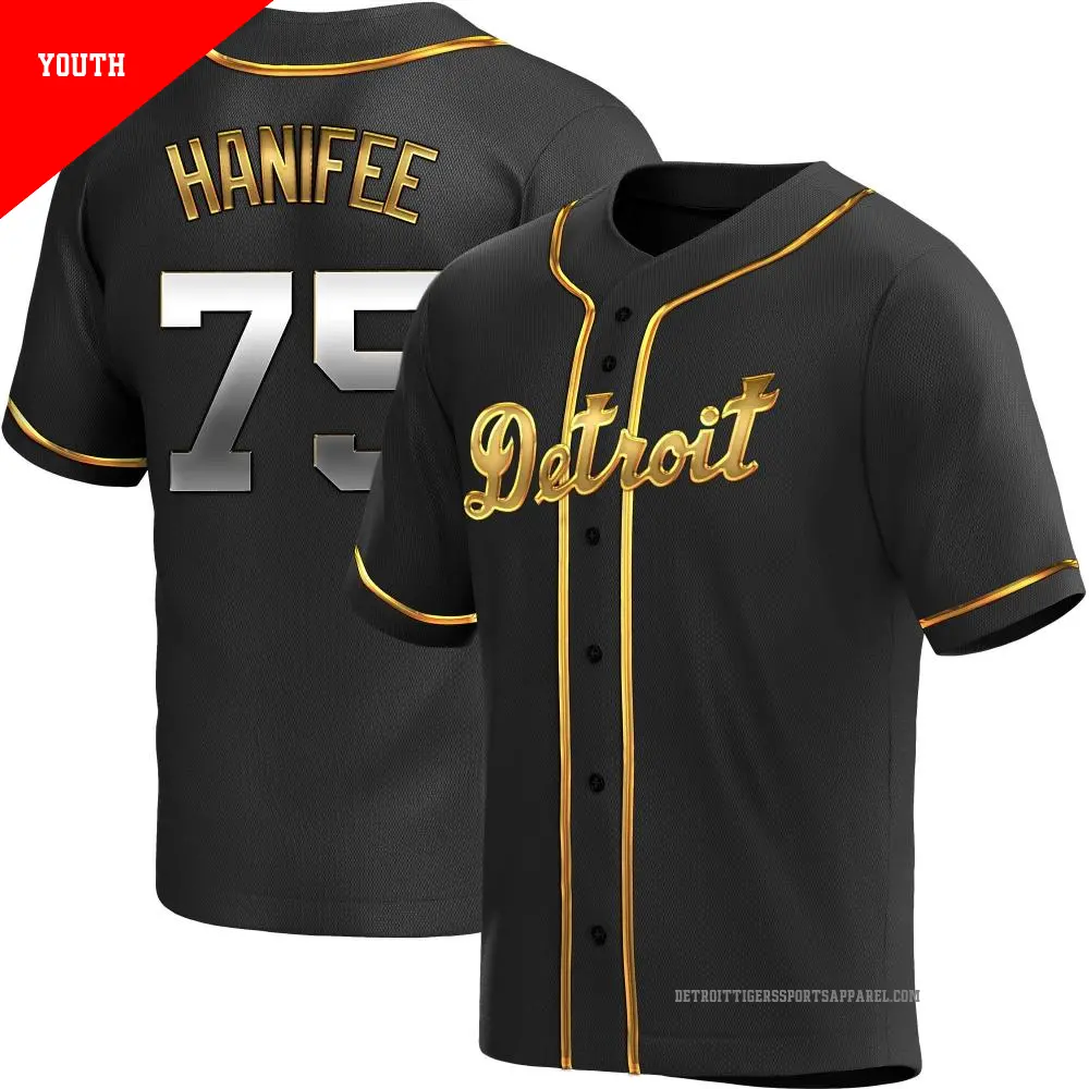 Youth ＃75 Brenan Hanifee Detroit Tigers Gold Replica Black en Alternate Jersey