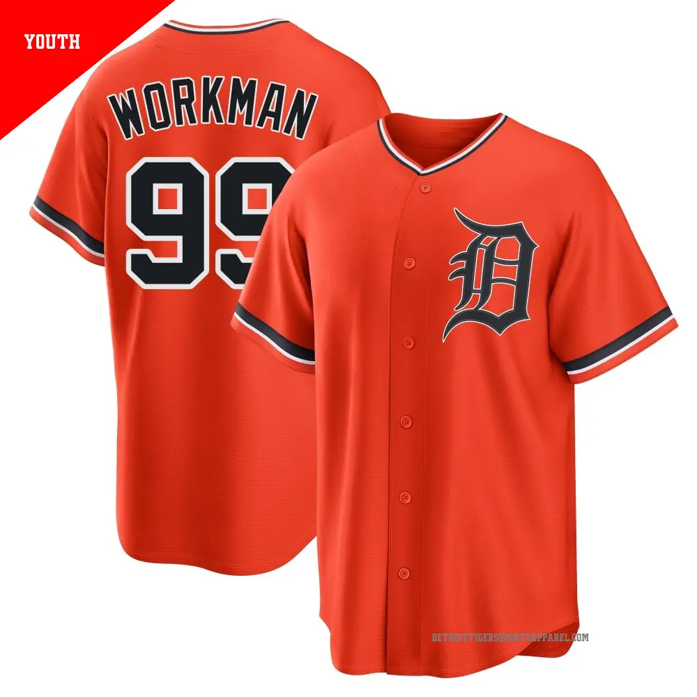 Youth ＃99 Gage Workman Detroit Tigers Orange Replica Alternate Jersey